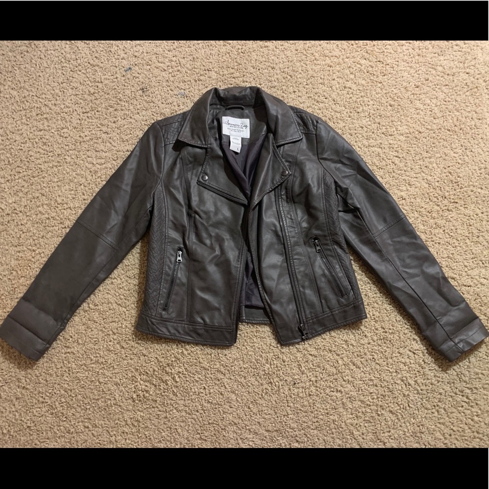 Gray Faux Leather Jacket